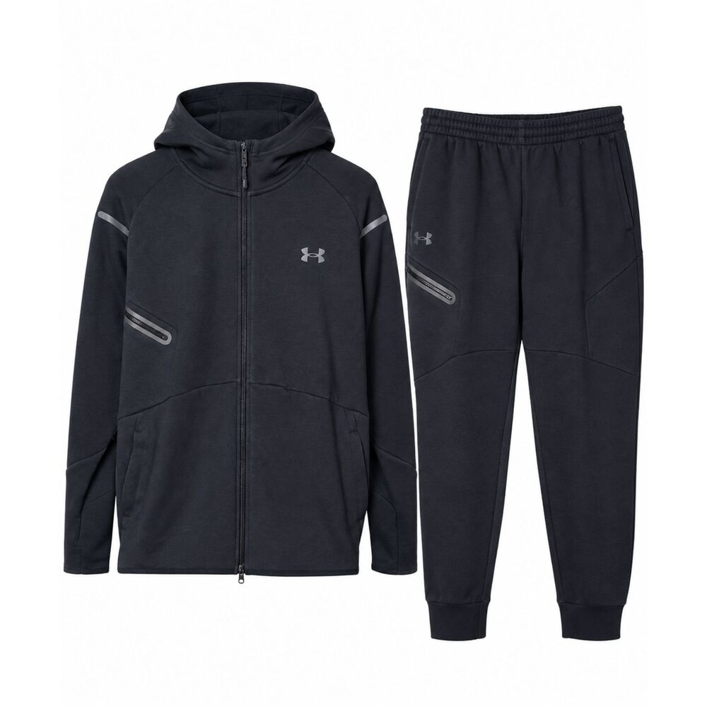 Under Armour Unstoppable Fleece Tracksuit Set Full Zip Hoodie Joggers Black XL